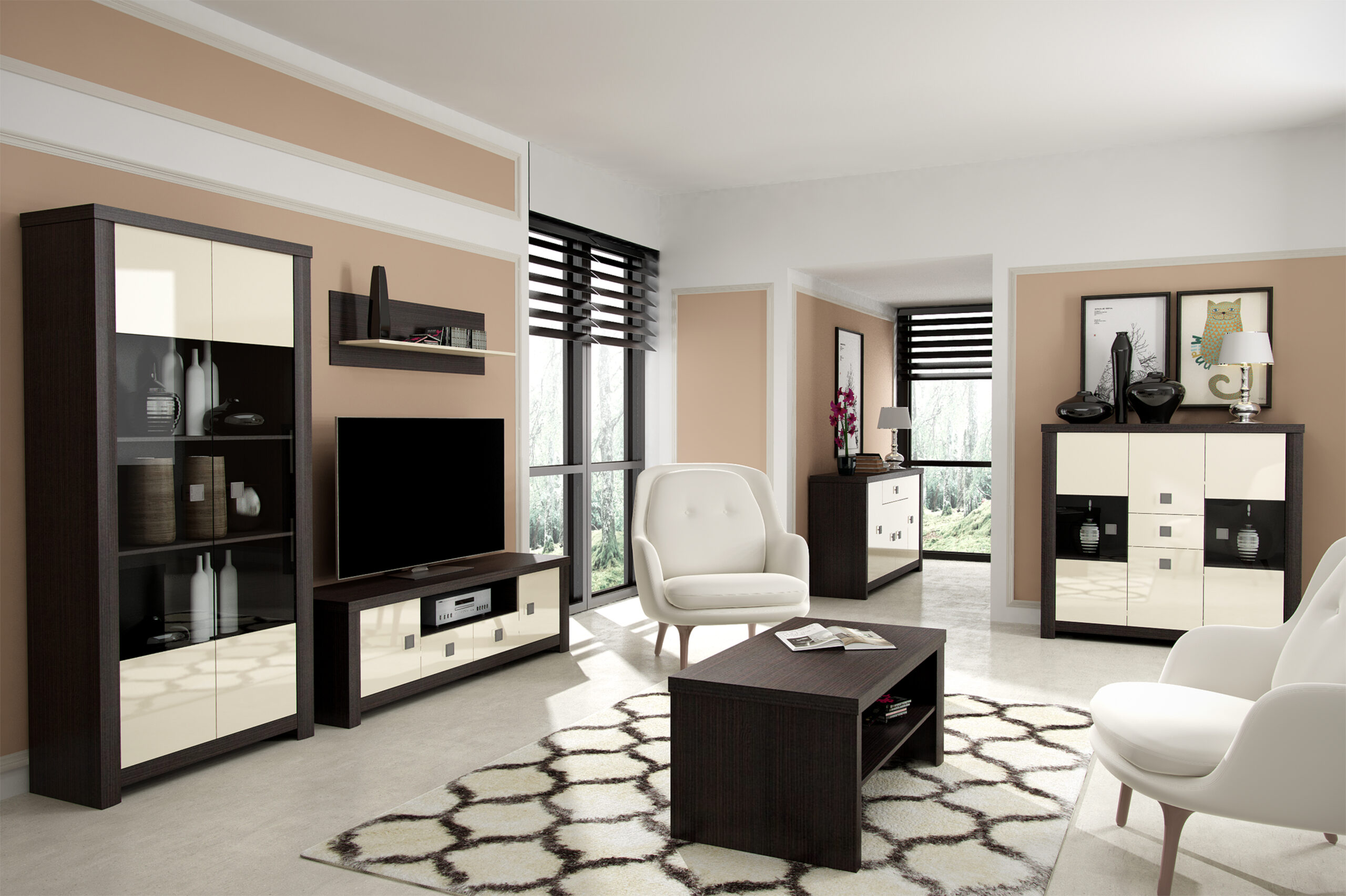 Połysk Kość słoniowa / Dąb sonoma czekolada