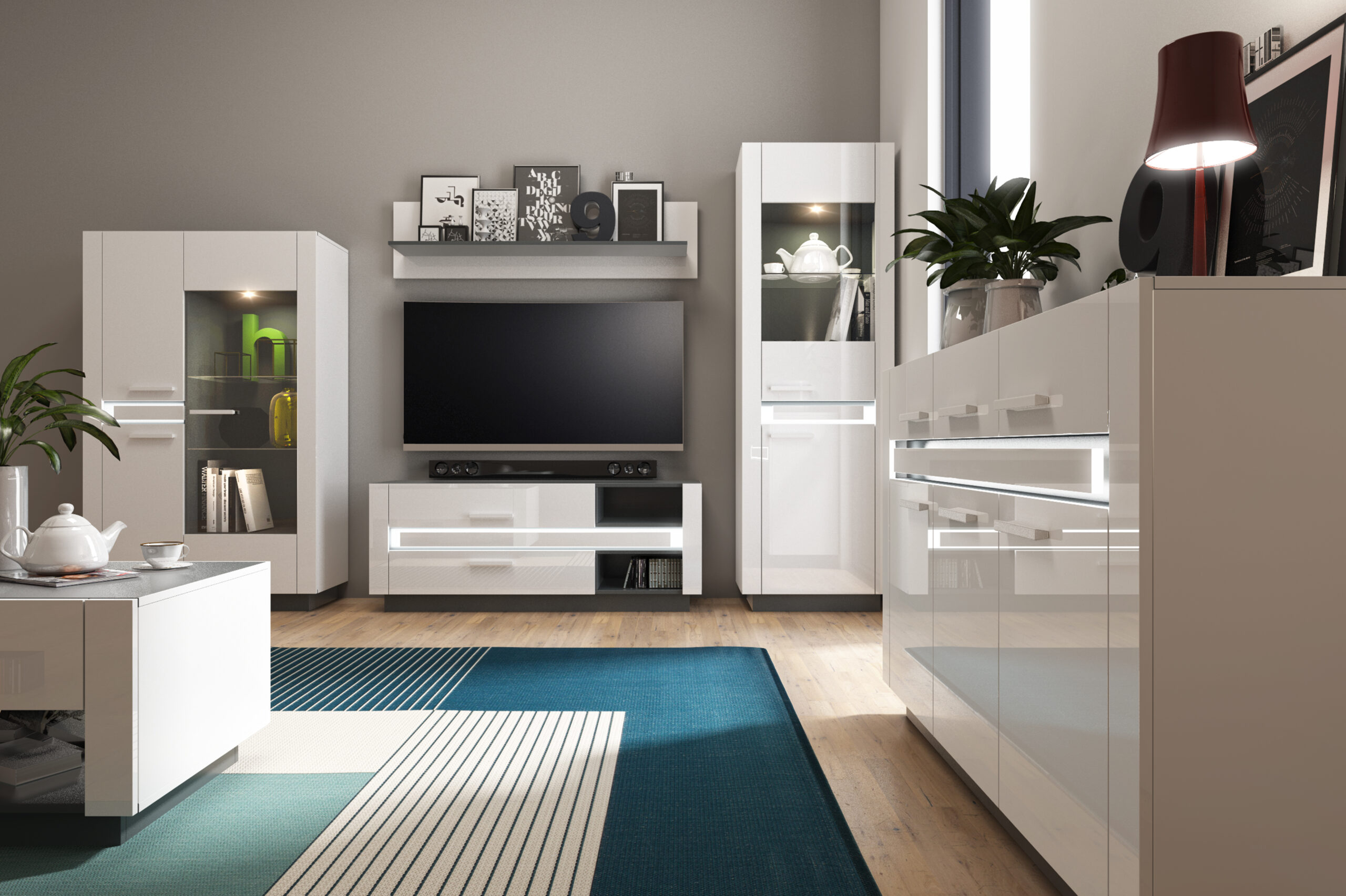 Biały połysk / Grafit