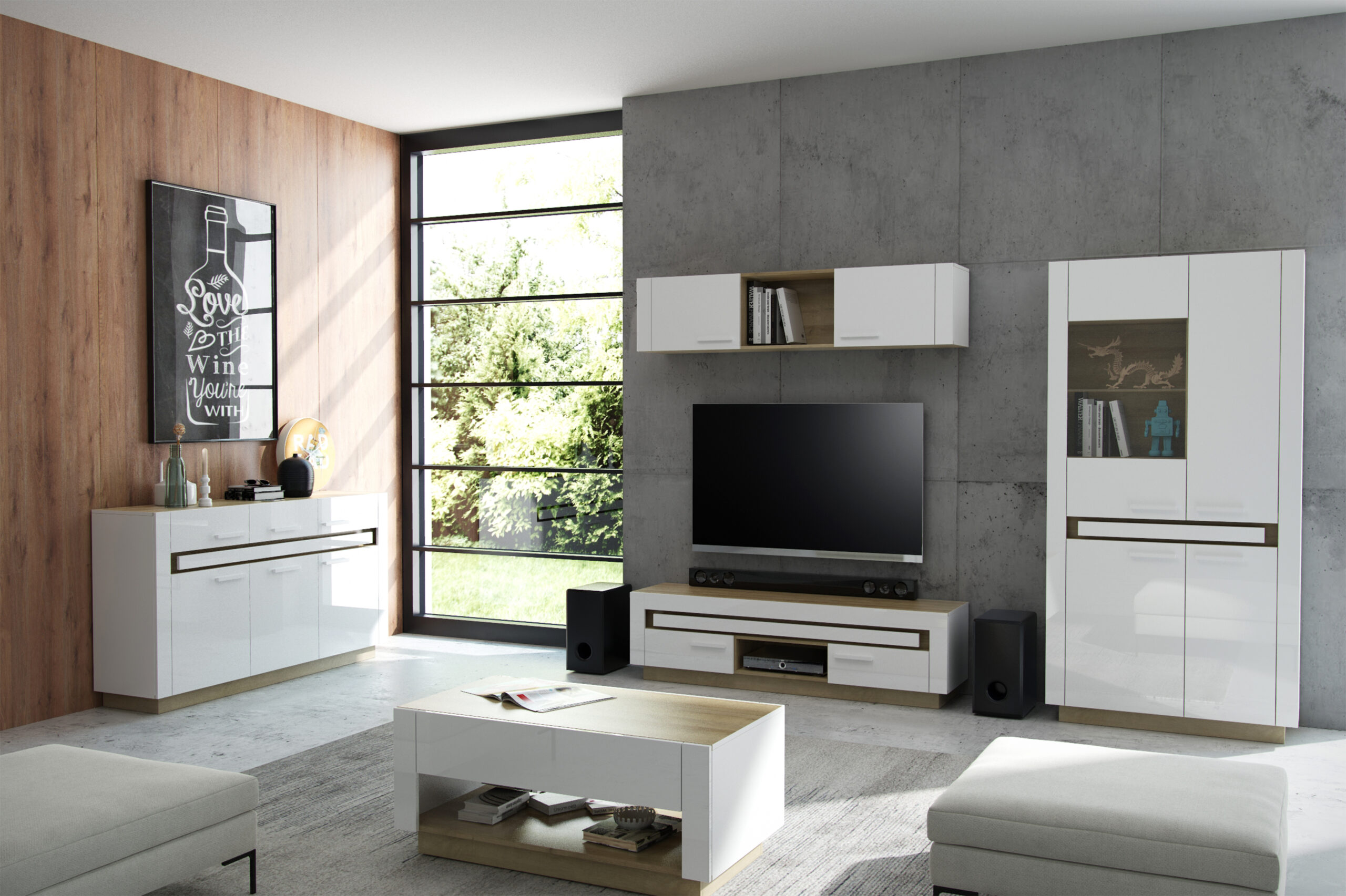 Biały połysk / Dąb riviera